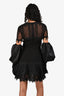 Jonathan Simkhai Black Mesh Eyelet Detailed Short Sleeve Mini Dress Size 6