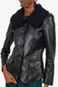 Burberry Black Leather Jacket with Removable Knit Collar Size 40