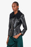Burberry Black Leather Jacket with Removable Knit Collar Size 40