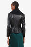 Burberry Black Leather Jacket with Removable Knit Collar Size 40