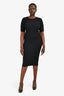 Alexander Wang Black Ribbed Knit Silver Detail Midi Dress Size L