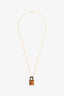 Hermès Gold Plated and Black Leather O'Kelly Pendant Necklace