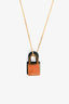 Hermès Gold Plated and Black Leather O'Kelly Pendant Necklace