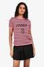 Christian Dior Pink/Black Striped Silk Cotton Knit Logo Top Size 38