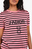 Christian Dior Pink/Black Striped Silk Cotton Knit Logo Top Size 38