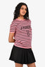 Christian Dior Pink/Black Striped Silk Cotton Knit Logo Top Size 38