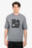 Hermès Grey/Brown Leather Embroidered "Metallerie au Carre" Short Sleeves Sweatshirt Size XL Mens