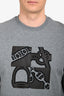 Hermès Grey/Brown Leather Embroidered "Metallerie au Carre" Short Sleeves Sweatshirt Size XL Mens