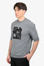 Hermès Grey/Brown Leather Embroidered "Metallerie au Carre" Short Sleeves Sweatshirt Size XL Mens