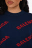 Balenciaga Blue/Red All Over Printed Wool Logo Sweater Size S Mens
