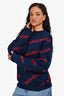 Balenciaga Blue/Red All Over Printed Wool Logo Sweater Size S Mens