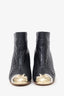 Pre-Loved Chanel™ Black Leather/Metal Cap Toe Quilted Ankle Boots Size 36.5