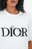 Christian Dior White Logo Safety Pin Embroidered Short Sleeves T-Shirt Size M Mens
