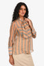 Burberry Spring/Summer 2019 Brown Striped Sheer Silk Neck Tie Blouse Size 4 US