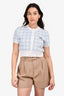 T by Alexander Wang Blue/White Gingham Crystal Logo Cardigan Size M