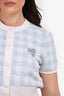 T by Alexander Wang Blue/White Gingham Crystal Logo Cardigan Size M