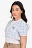 T by Alexander Wang Blue/White Gingham Crystal Logo Cardigan Size M
