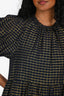 Ulla Johnson Navy/Gold Cotton Check Puff Sleeve Mini Dress Size 2