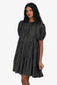 Ulla Johnson Navy/Gold Cotton Check Puff Sleeve Mini Dress Size 2
