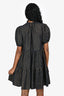 Ulla Johnson Navy/Gold Cotton Check Puff Sleeve Mini Dress Size 2