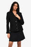 Pre-Loved Chanel™ 2016 Black Wool White Contrast Stitch Camelia Button Jacket Size 44