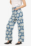 Kenzo Blue/White Flower Print Wide Leg Jeans Size 26
