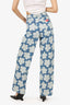 Kenzo Blue/White Flower Print Wide Leg Jeans Size 26