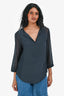 Judith & Charles Navy Silk 3/4 Sleeve Sheer Panel Blouse Size 4