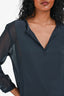 Judith & Charles Navy Silk 3/4 Sleeve Sheer Panel Blouse Size 4
