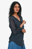 Judith & Charles Navy Silk 3/4 Sleeve Sheer Panel Blouse Size 4