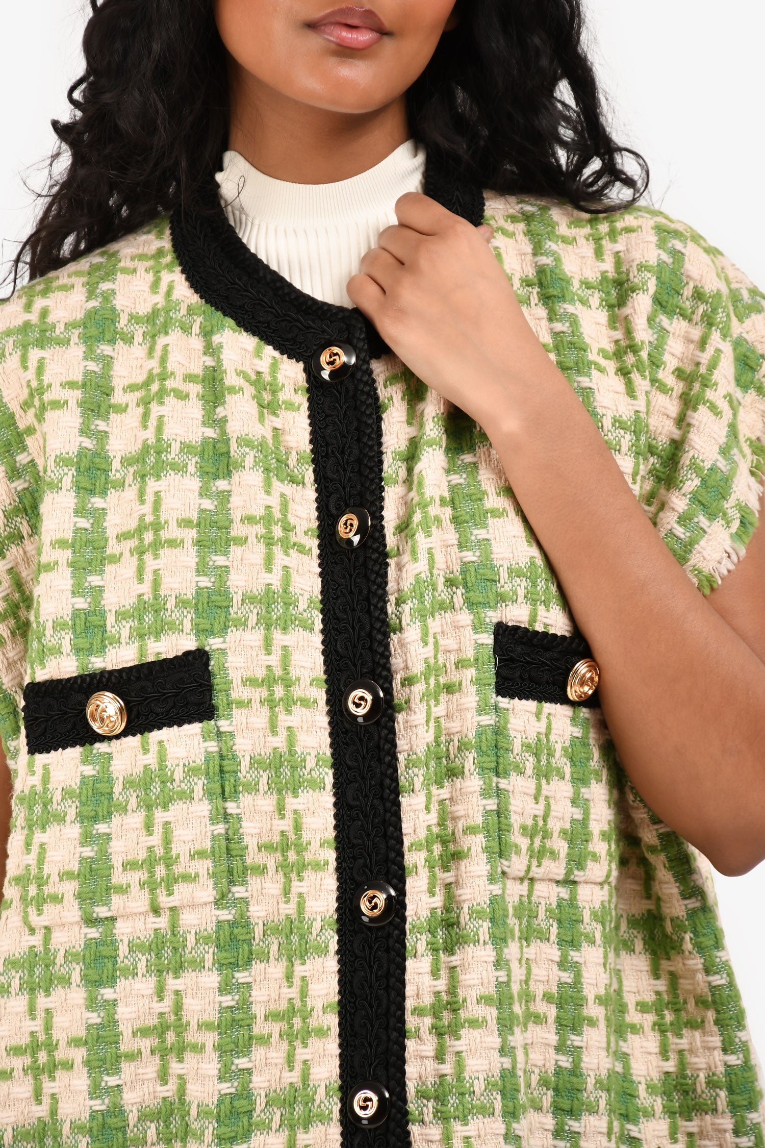 gucci ツイードベスト Gucci 2018 Green/White Tweed Vest Jacket Size 44 – Mine & Yours