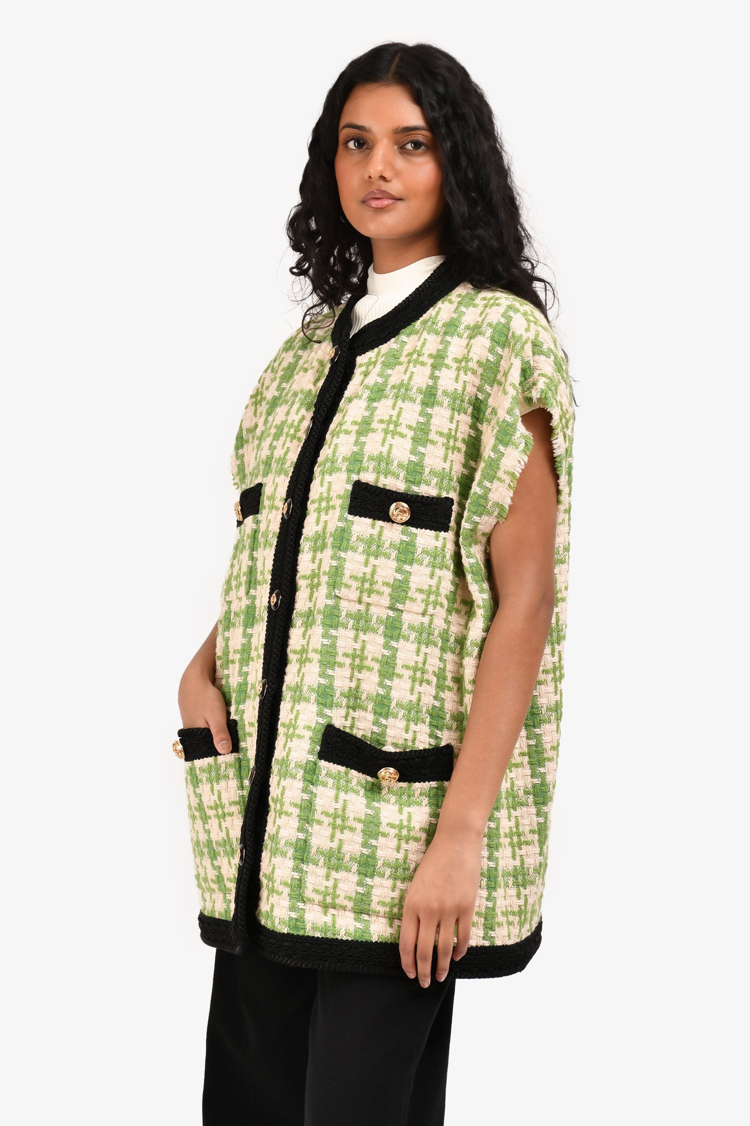 Gucci 2018 Green/White Tweed Vest Jacket Size 44 – Mine & Yours