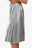 Balenciaga Metallic Silver Pleated Midi Skirt Size 40