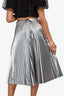 Balenciaga Metallic Silver Pleated Midi Skirt Size 40