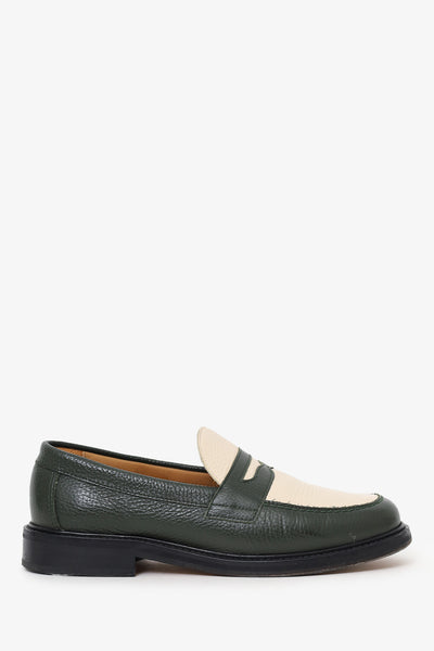 Aimé Leon Dore SS21 Green/Cream Leather Penny Loafers Size 6.5