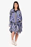 Sacai 2017 White/Blue Striped Cotton/Silk Shirt Dress with Drawstring Waist Size 2
