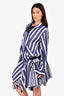 Sacai 2017 White/Blue Striped Cotton/Silk Shirt Dress with Drawstring Waist Size 2