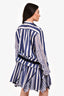 Sacai 2017 White/Blue Striped Cotton/Silk Shirt Dress with Drawstring Waist Size 2