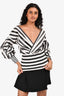 Johanna Ortiz White/Grey Striped Sequin V-Neck Blouse Size 0