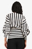 Johanna Ortiz White/Grey Striped Sequin V-Neck Blouse Size 0