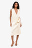 Celine Cream Ribbed Belted Midi Dress Size XS