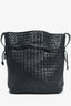 Bottega Veneta Vintage Navy Blue Intrecciato Leather Crossbody Drawstring Bag (As Is)