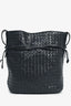 Bottega Veneta Vintage Navy Blue Intrecciato Leather Crossbody Drawstring Bag (As Is)