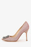 Manolo Blahnik Pink/Silver Metallic Cloth Hangisi Heels Size 35.5