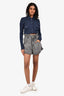 Isabel Marant Etoile Grey Denim Ruched High Waisted Shorts Size 36