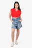 Isabel Marant Etoile Blue Denim Ruched High Waisted Shorts Size 38