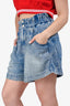 Isabel Marant Etoile Blue Denim Ruched High Waisted Shorts Size 38
