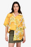 Faithful The Brand Yellow Linen Printed Short Sleeve Button Down Shirt Size 6