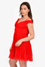 Self-Portrait Red Pleated Lace Detail Sleeveless Dress Size 8