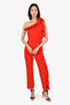 MSGM Red Ruffle Detail One-Shoulder Jumpsuit Size 38